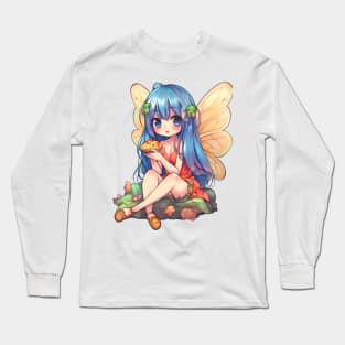 Kawaii Fairy & Pizza Funny Food Japonese Anime Long Sleeve T-Shirt